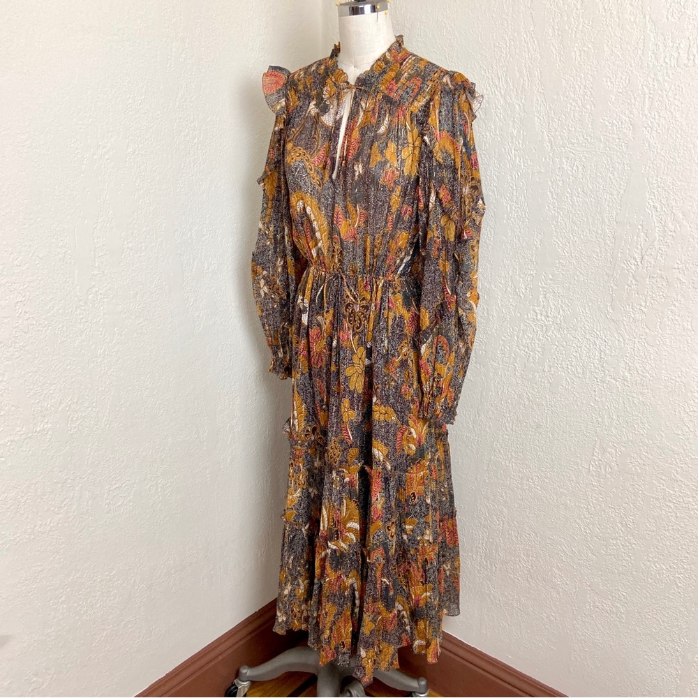 $650 Ulla Johnson RARE! Paola Silk Lurex Midi Dress - Picture 4 of 15